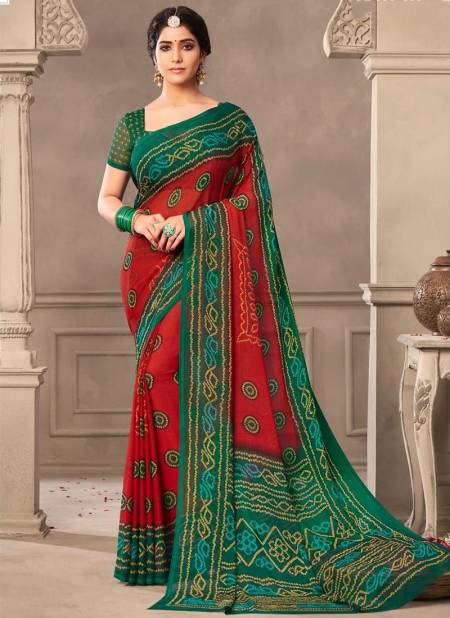 Green And Red Colour Ruchi Kesariya Chiffon 65th Edition Daily Wear Chiffon Saree Collection 12004 C